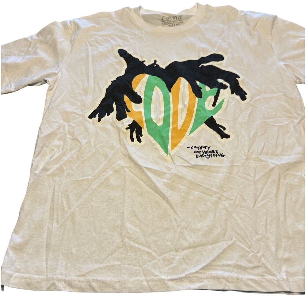 L.O.V.E. Graphic T-Shirt X-Large 100% Cotton White Black Green Yellow